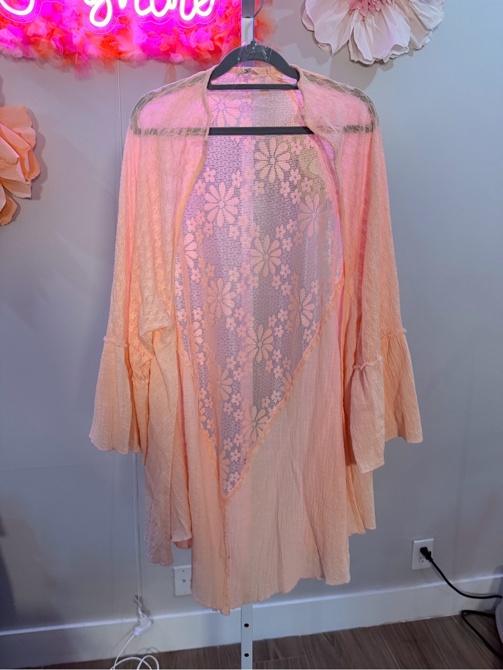 POL Peach Lace-Back Open Cardigan